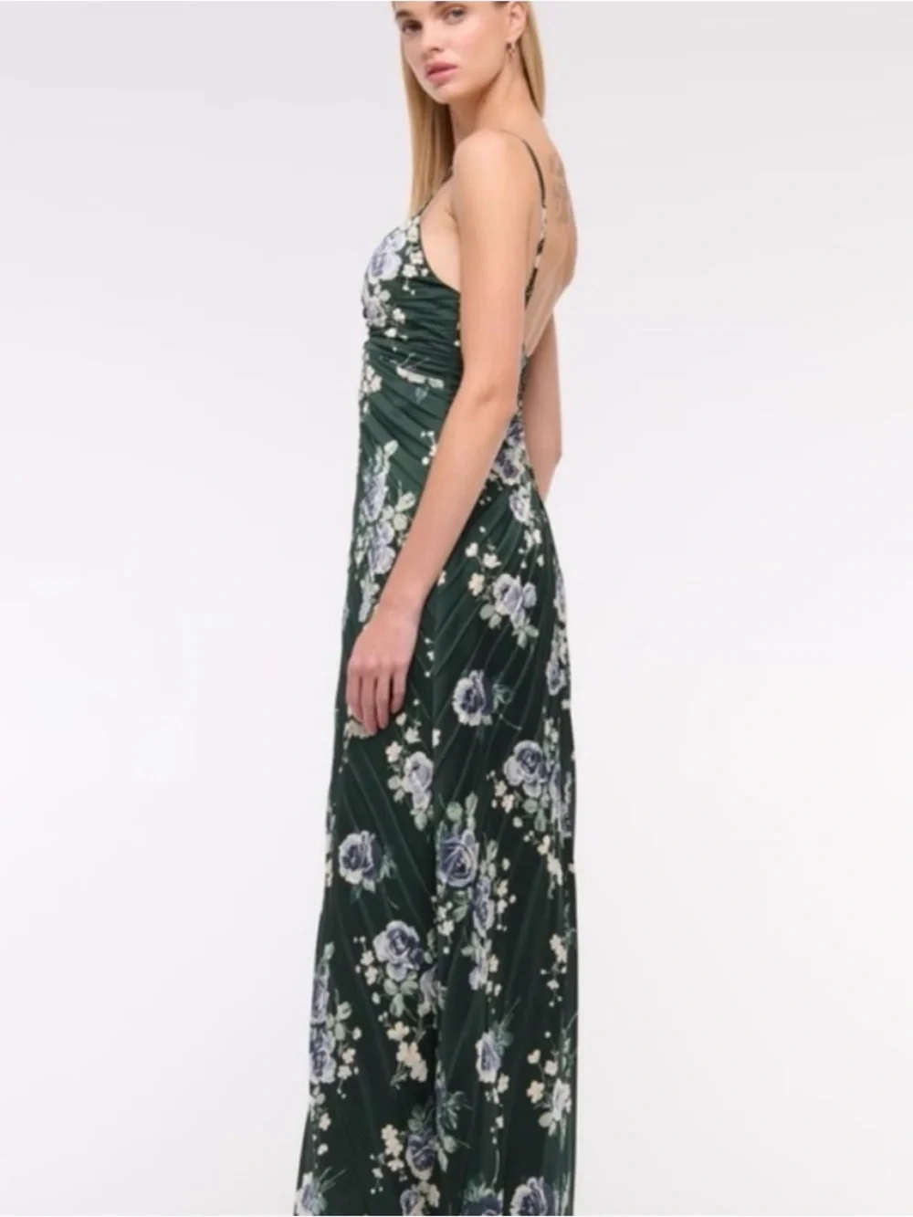 Abercrombie & Fitch Floral Satin Pleated Maxi Dress